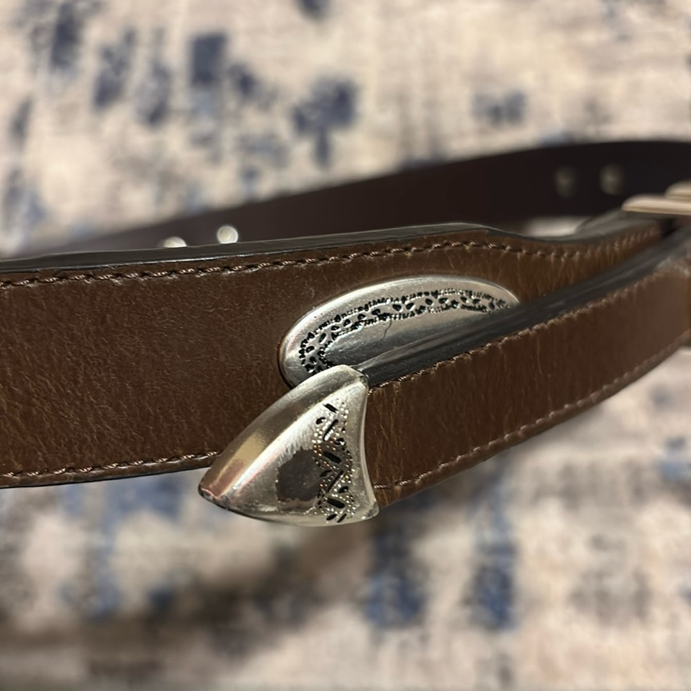 Nocona Brown Leather Belt with Silver oval conchos - Picture 5 of 6